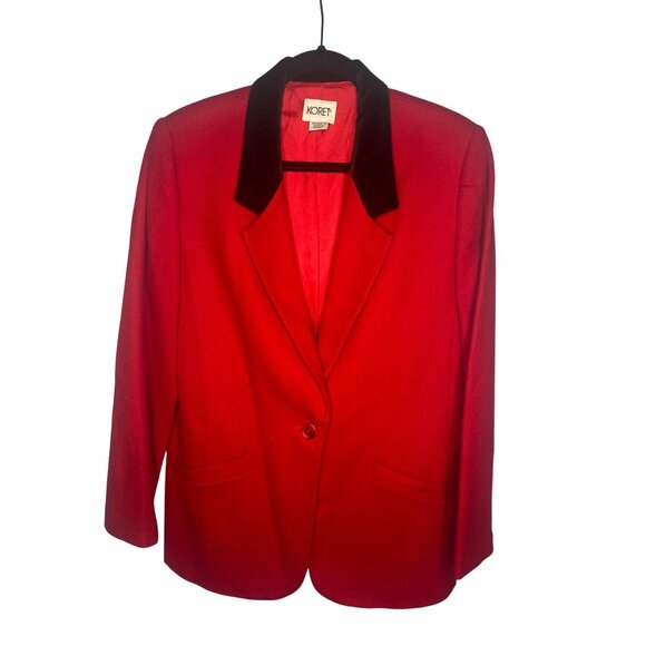 Koret Womens Red Wool Blazer With Black Velvet Collar Size 8 - Picture 3 of 8